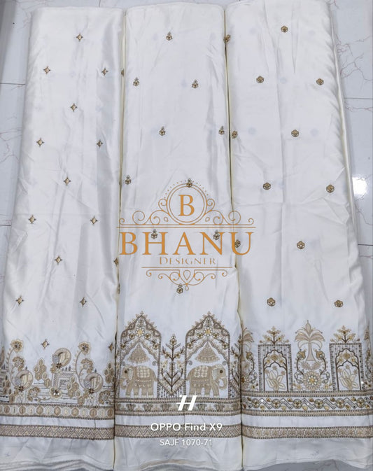 White with gold architectural embroidery - unstitched panel