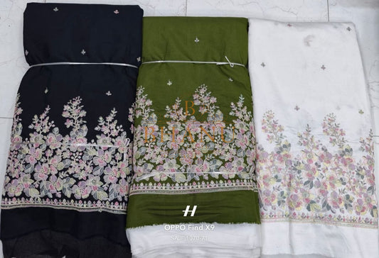 Black, olive and white with a floral hem - unstitched panel