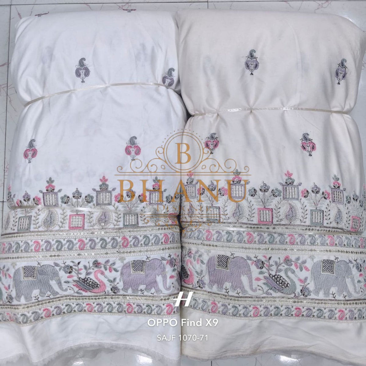 White with elephant and architectural banding - unstitched panel