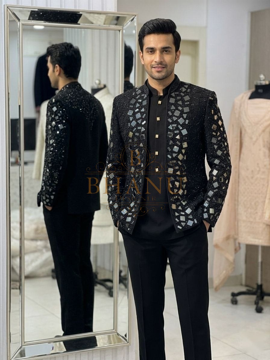 Black with an embroidered placket - jodhpuri bandhgala