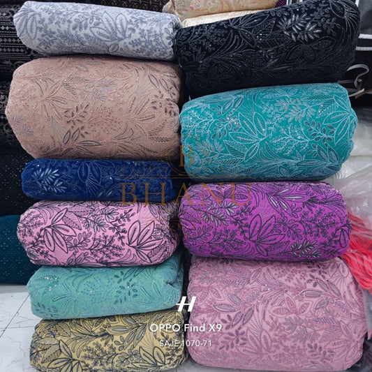 Pastel grounds with floral embroidery - fabric by the metre