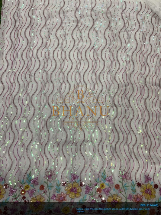 White with sequin wave work - fabric by the metre