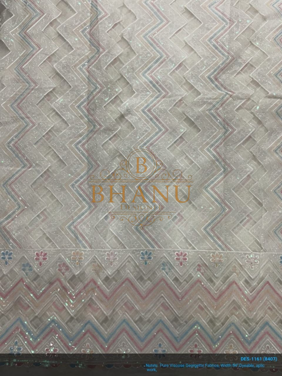 Ivory with chevron and pastel work - fabric by the metre