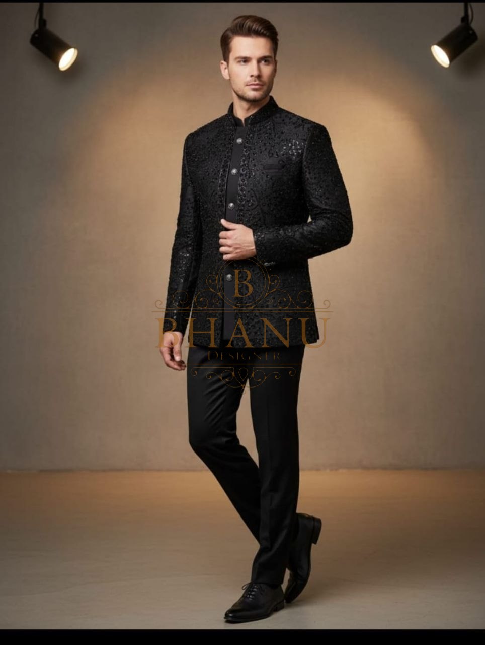Black with tonal textured work - jodhpuri bandhgala