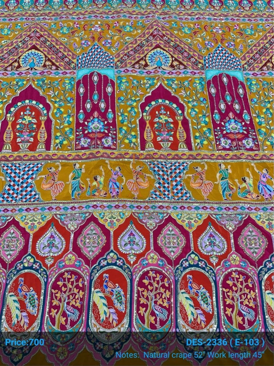 Pink and blue Mughal arch print - fabric by the metre