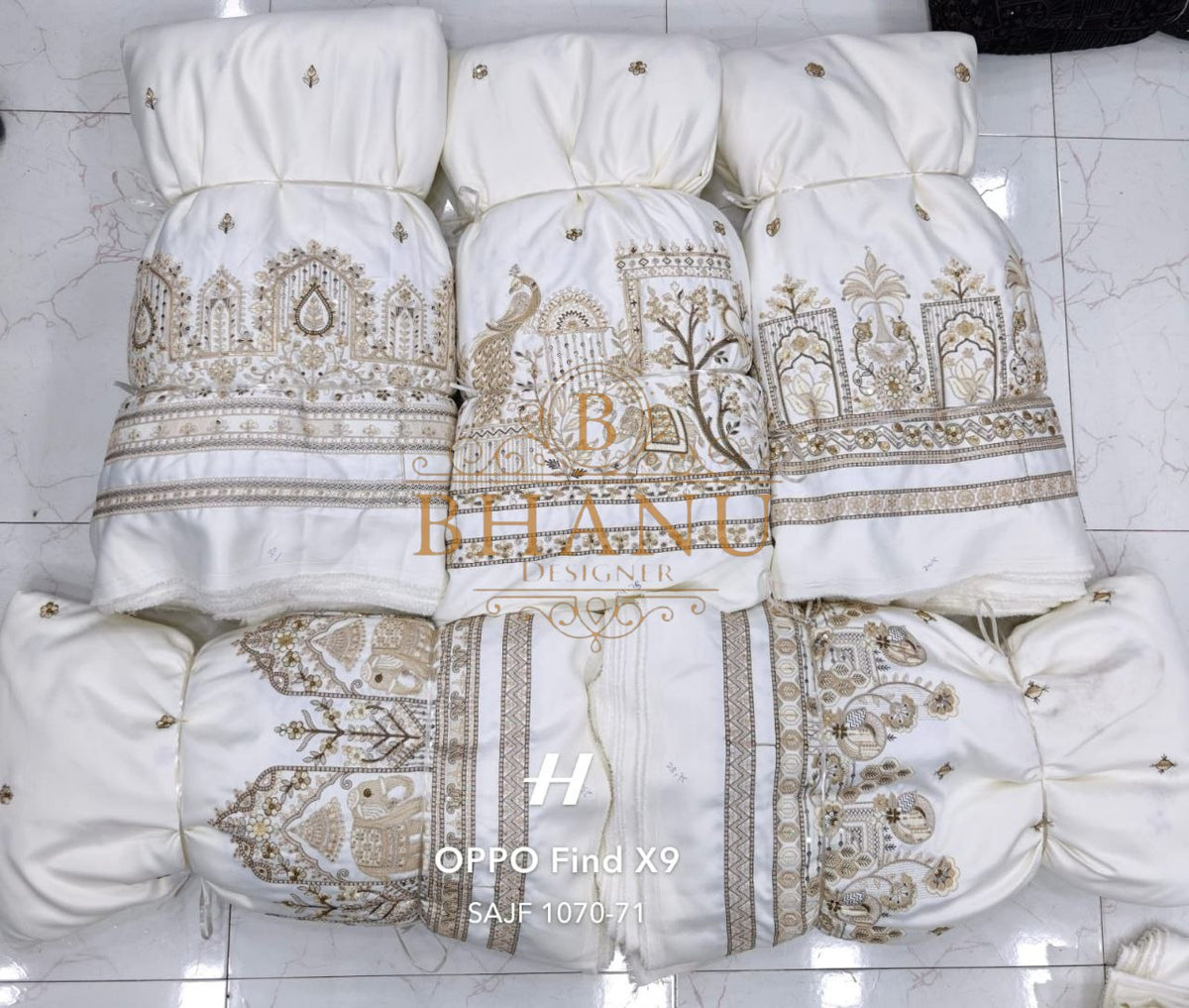 White with gold architectural embroidery, folded set - unstitched panel