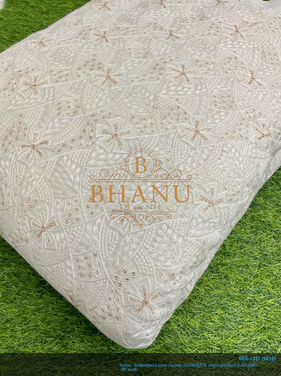 Ivory with fine gold embroidery - fabric by the metre