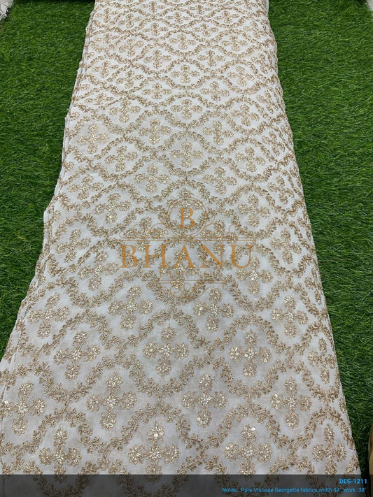 Ivory with gold diamond work - fabric by the metre