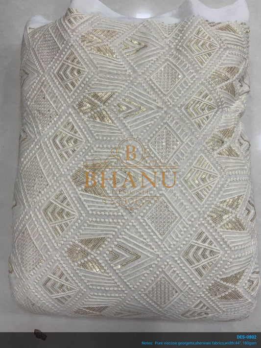 Ivory with geometric cutwork - fabric by the metre