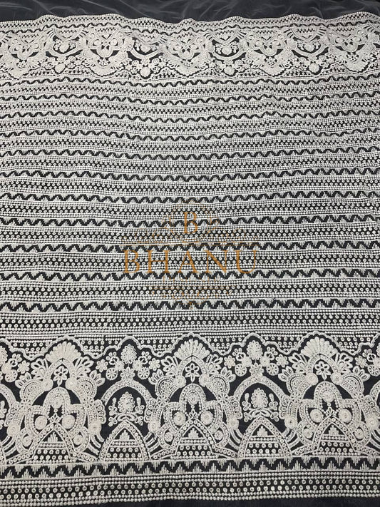 Ivory with geometric banding - fabric by the metre