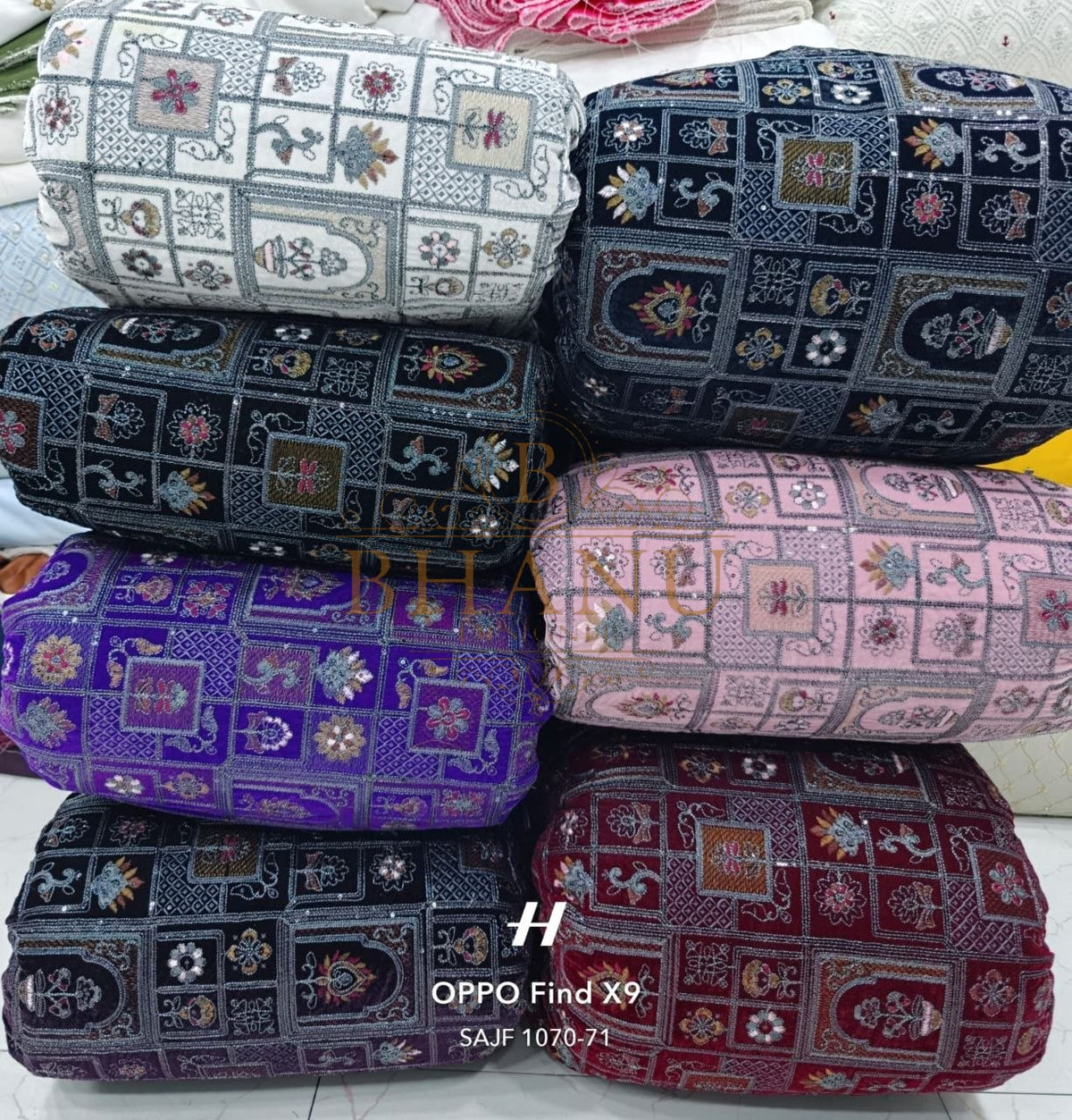 Printed squares in navy, pink, purple and maroon - fabric by the metre