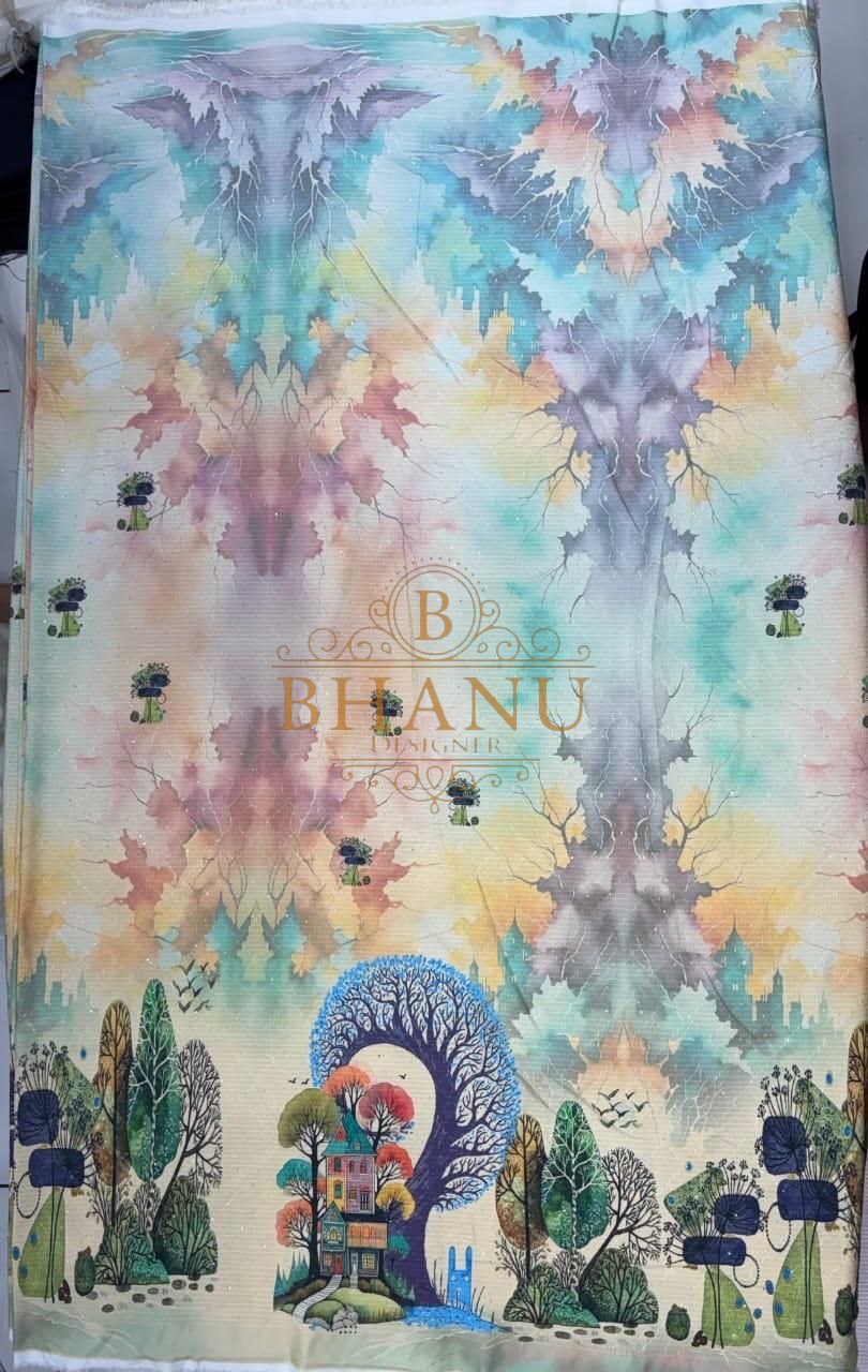Pastel watercolour landscape print - fabric by the metre