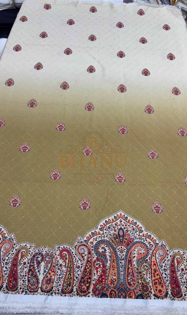 Mustard with a paisley border - fabric by the metre