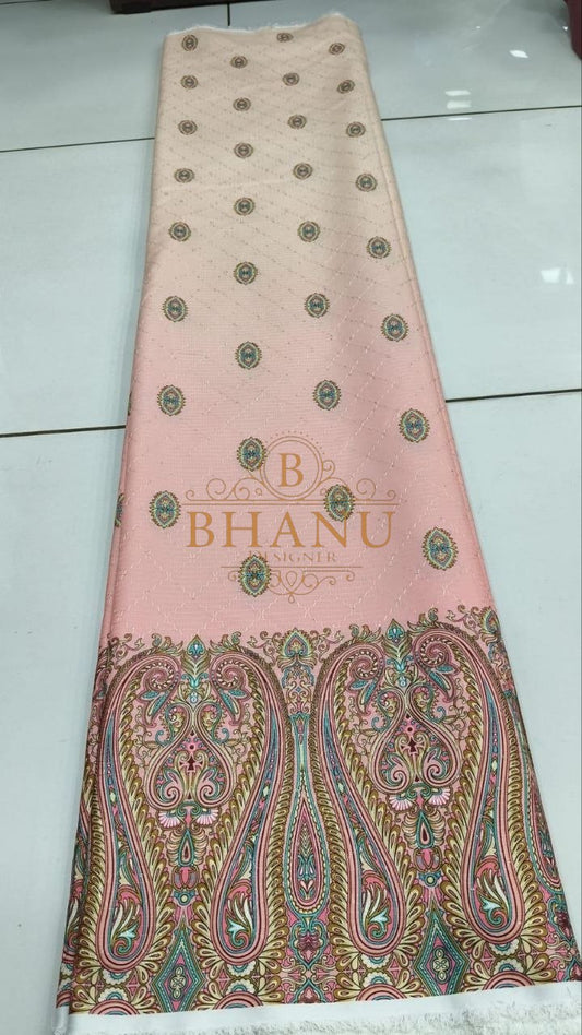 Peach with a paisley border - fabric by the metre