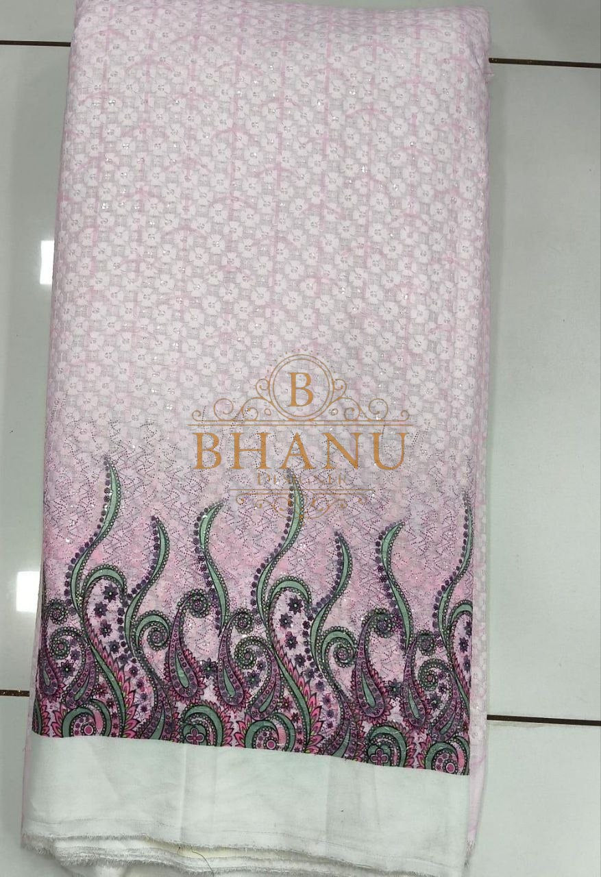 Pink and white with a paisley hem - fabric by the metre