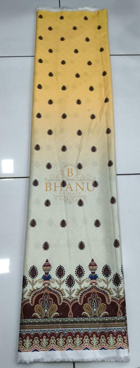 Cream to yellow ombre with a paisley hem - fabric by the metre