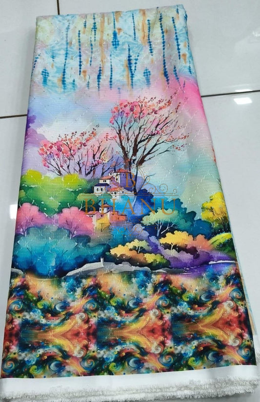 Pastel watercolour landscape print - fabric by the metre