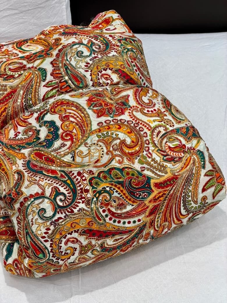 Cream with multicolour paisley - fabric by the metre