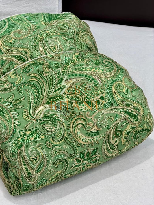 Green with gold paisley - fabric by the metre