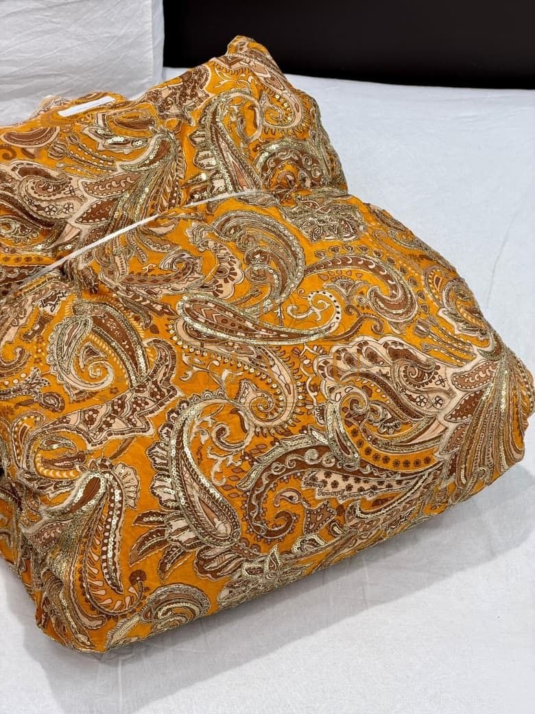 Mustard with gold paisley - fabric by the metre