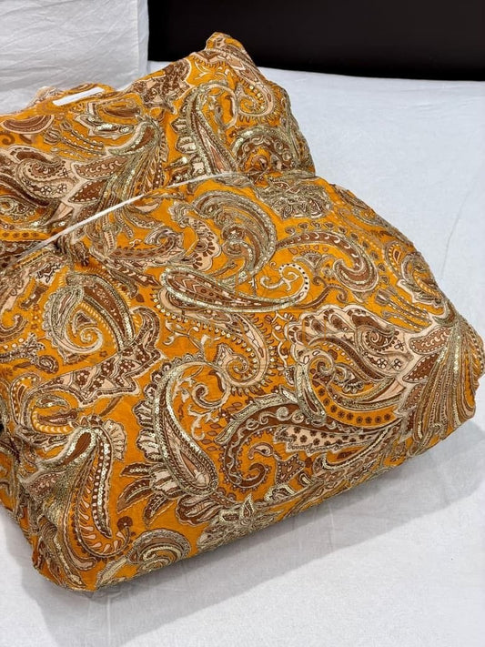 Mustard with gold paisley - fabric by the metre