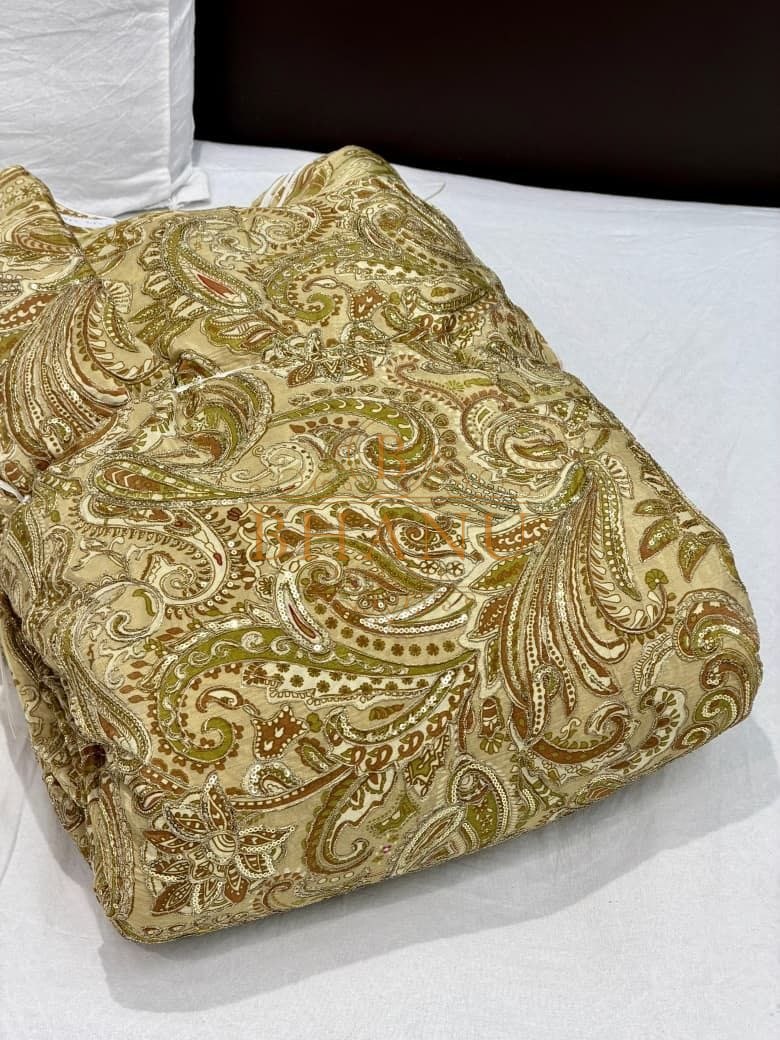 Gold with tonal paisley - fabric by the metre