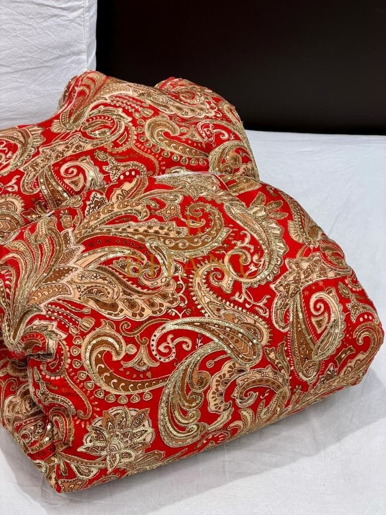 Red with gold paisley - fabric by the metre