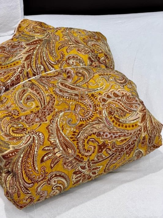 Mustard with gold paisley - fabric by the metre