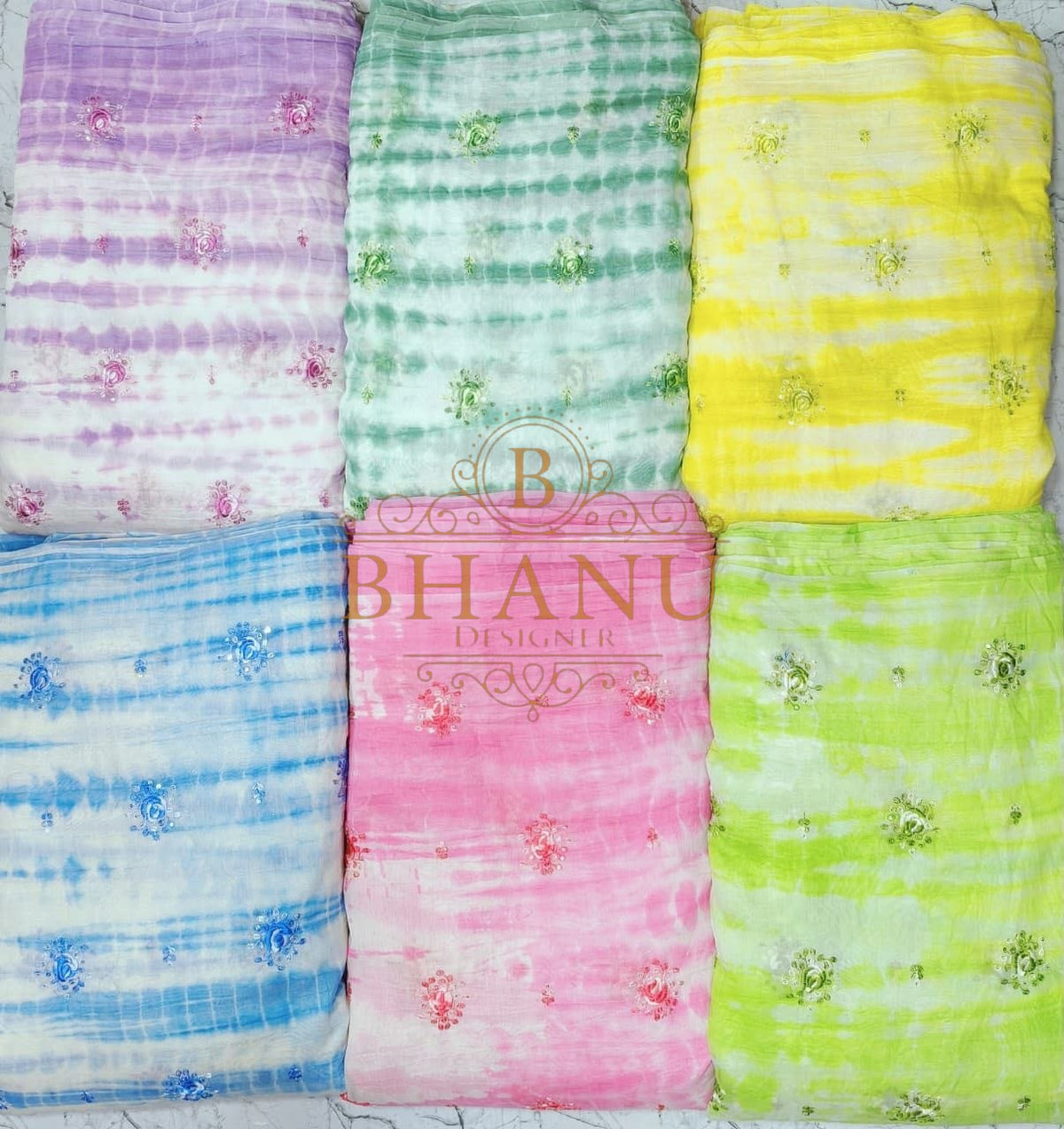 Tie-dye pastels with embroidery - fabric by the metre