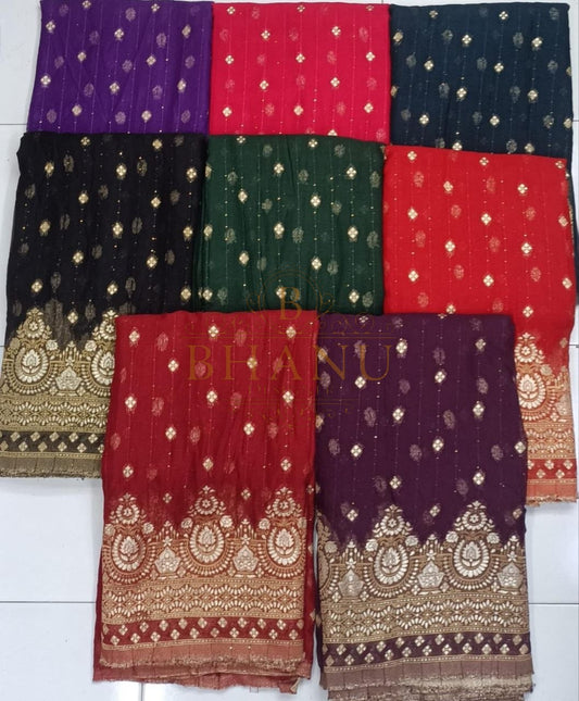 Brocade in purple, red, green and maroon - fabric by the metre