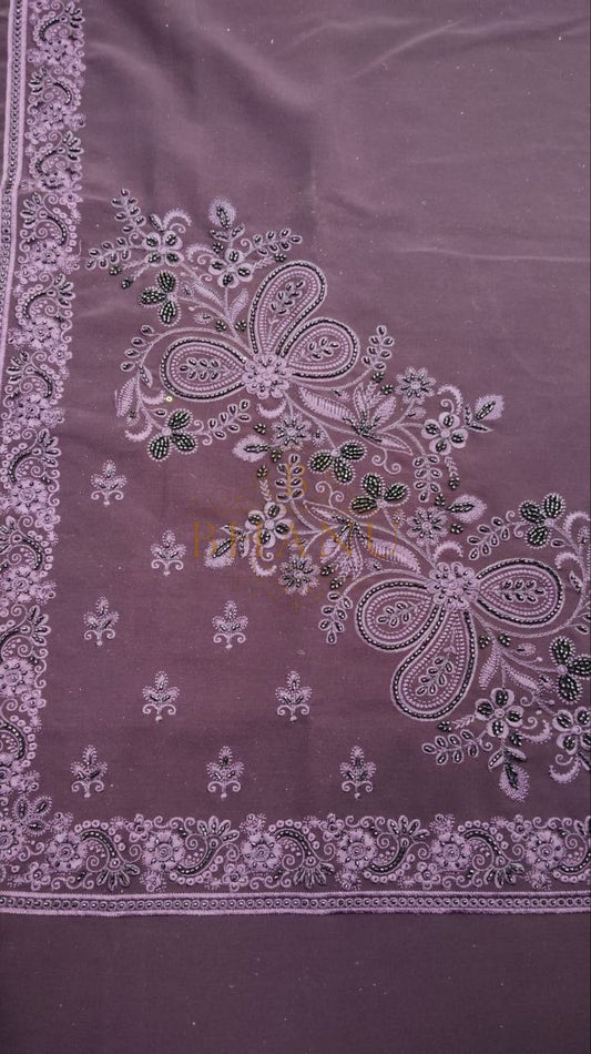 Mauve with tonal floral embroidery - fabric by the metre