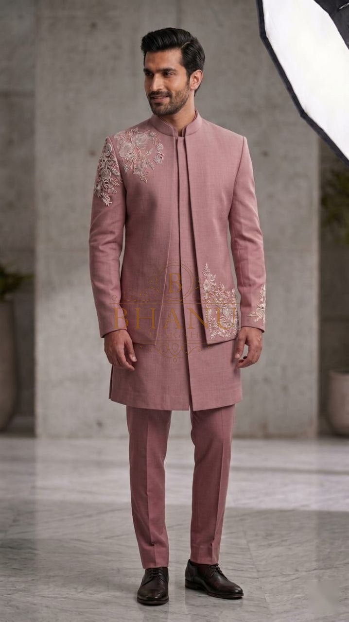 Dusty pink with tonal self work - sherwani