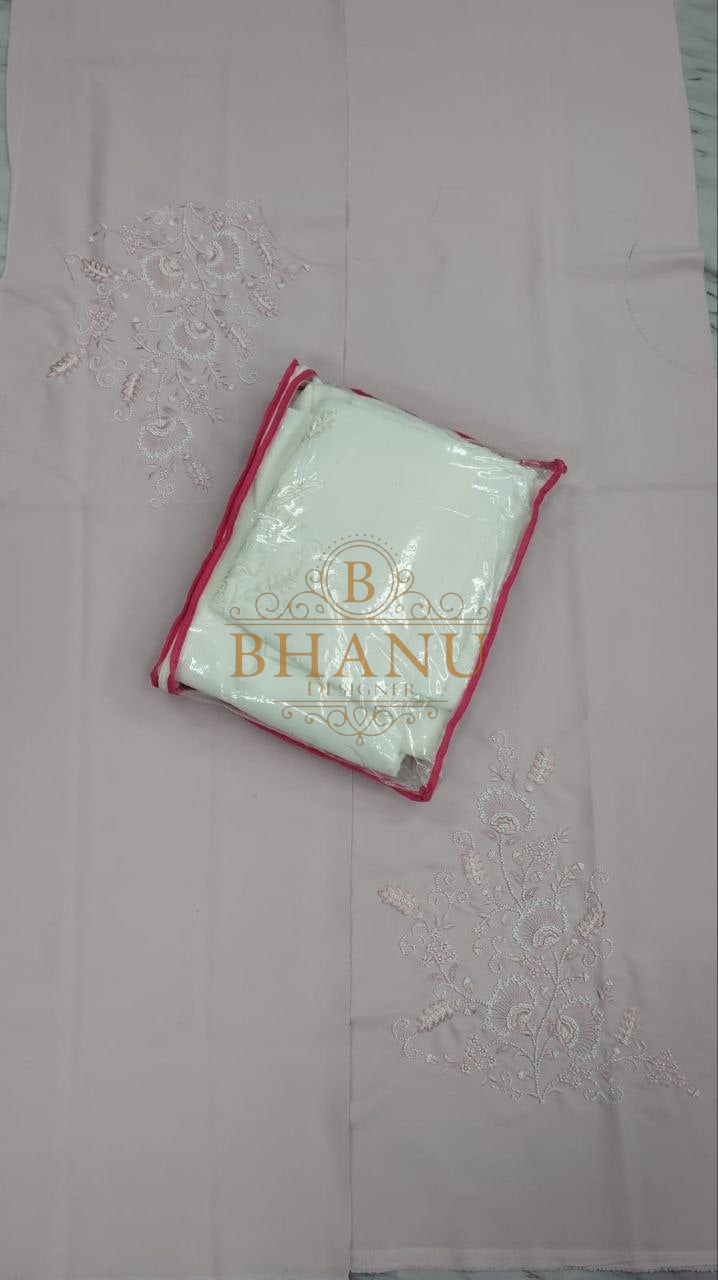 Grey with white floral embroidery - fabric by the metre