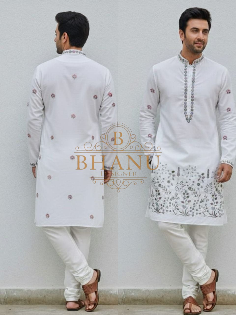 White with fine embroidery at the placket and hem - kurta