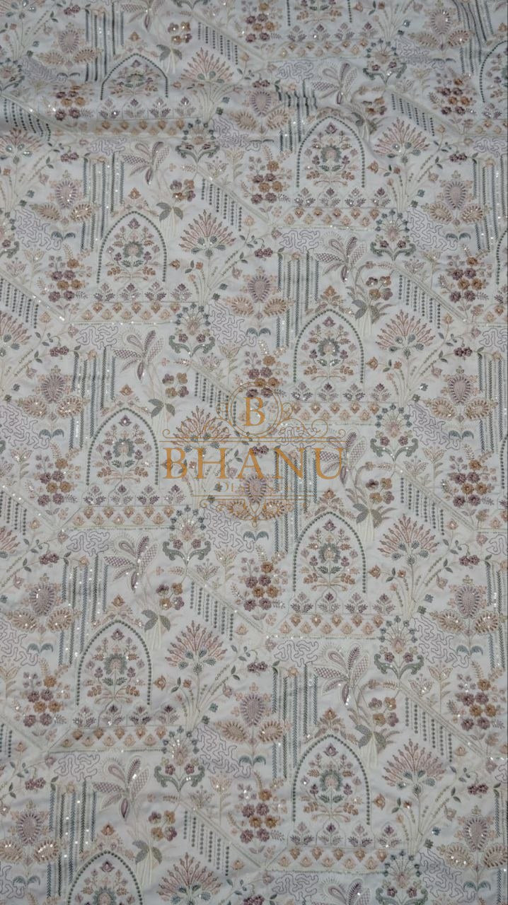 Pale grey with a fine Mughal print - fabric by the metre