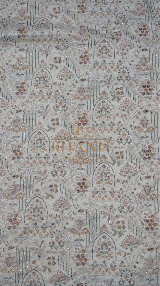 Pale grey with a fine Mughal print - fabric by the metre
