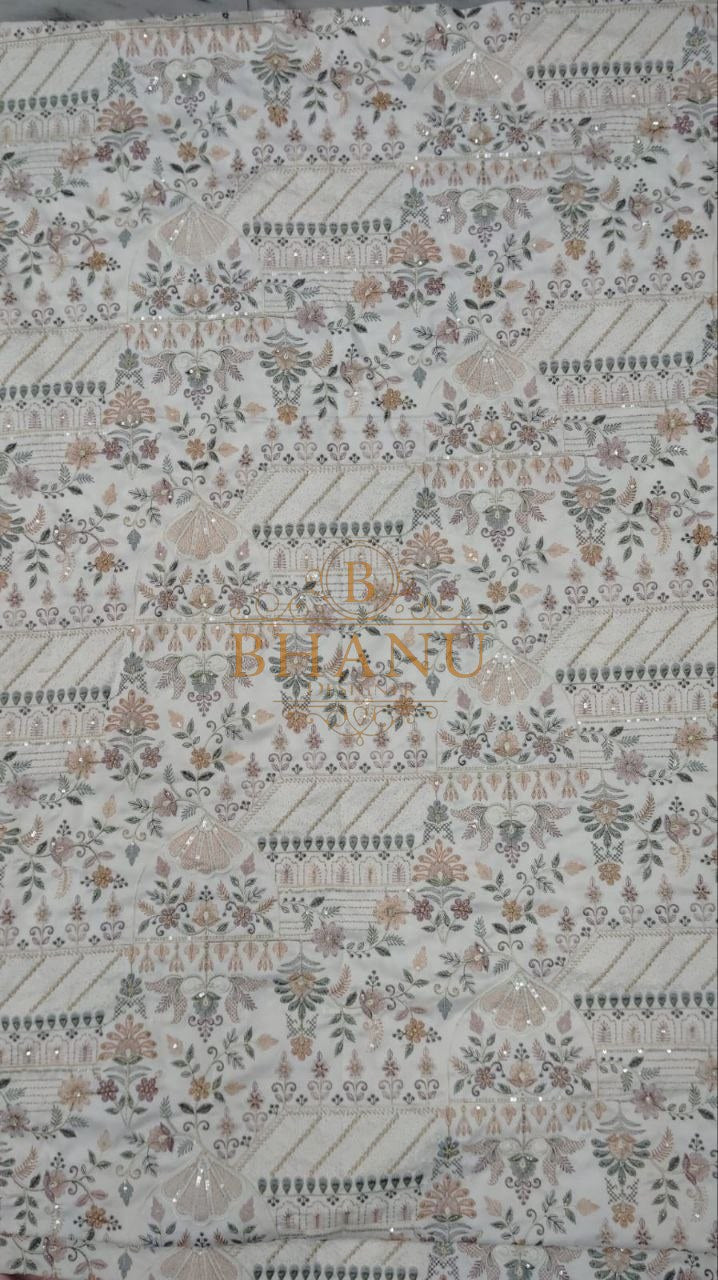 Pale grey with a fine floral print - fabric by the metre