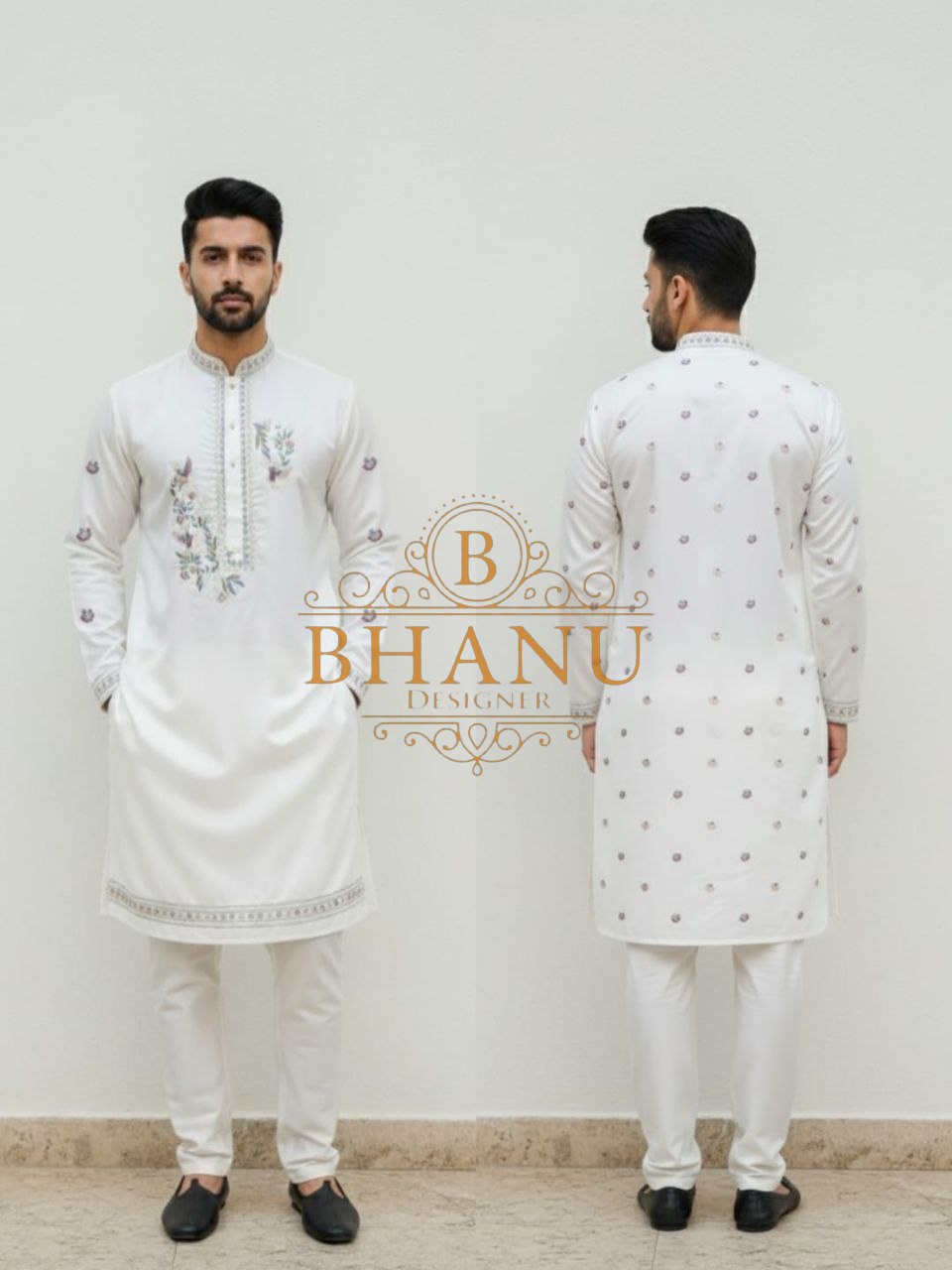 White with silver butti - kurta