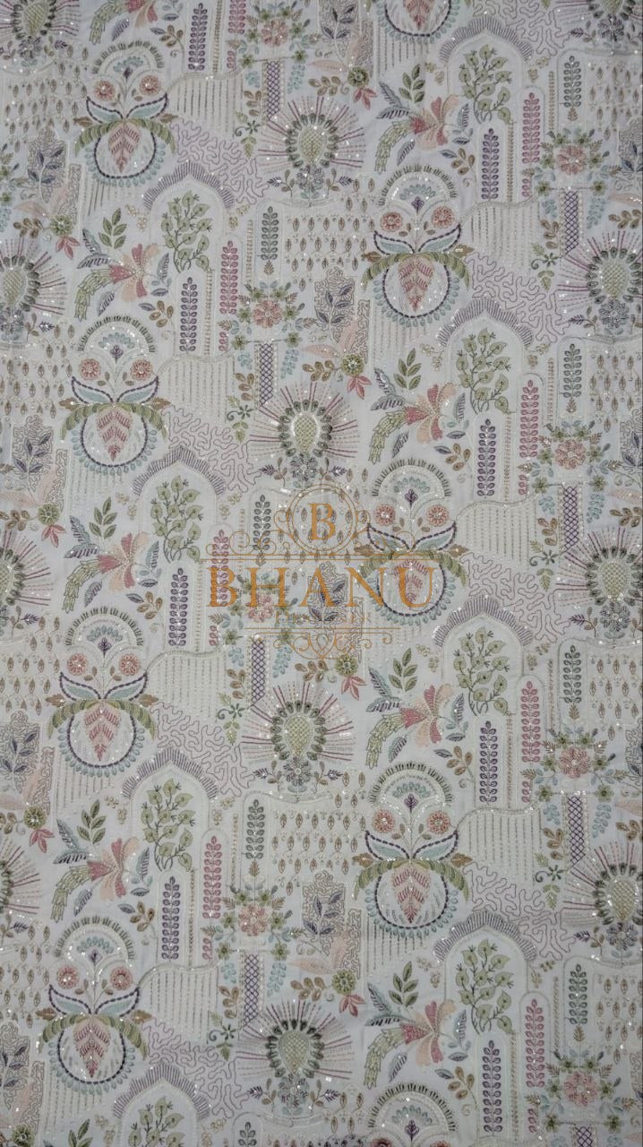 Pale ground with a fine Mughal print - fabric by the metre