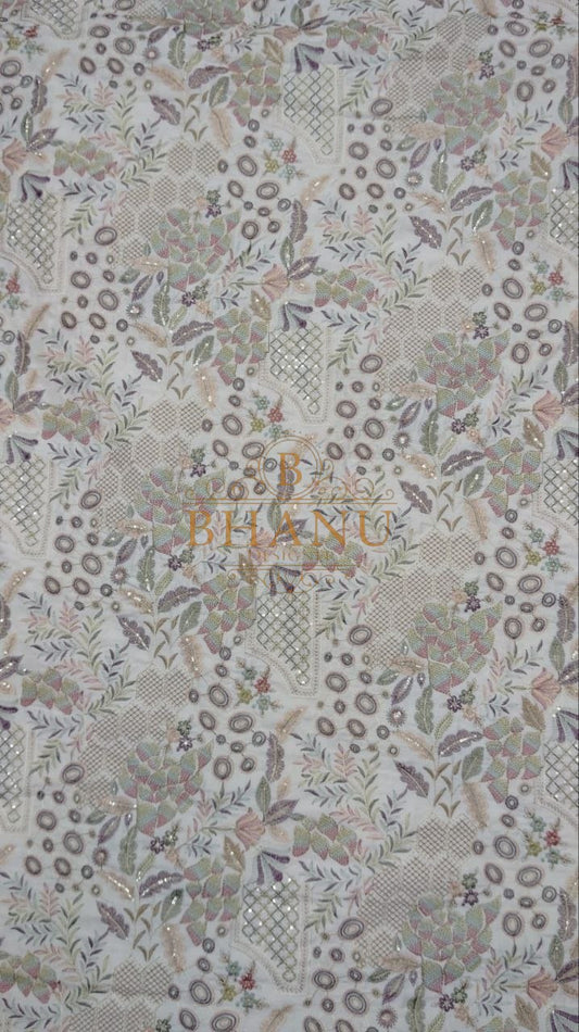 Pale ground with a fine allover print - fabric by the metre