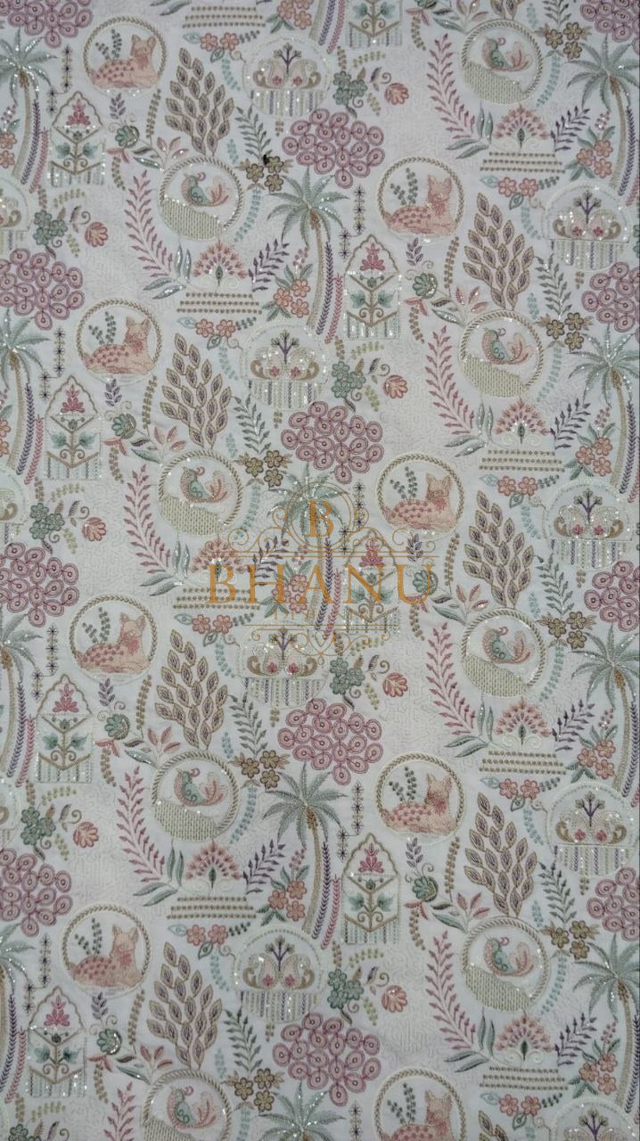 Pale ground with a fine floral print - fabric by the metre