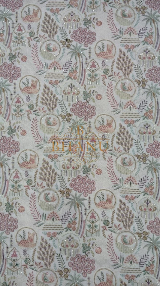 Pale ground with a fine floral print - fabric by the metre