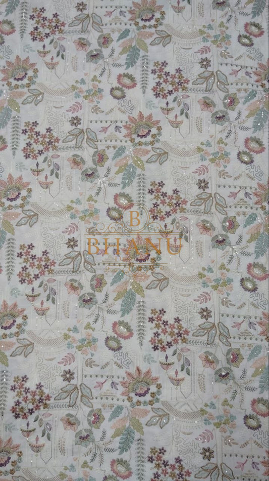 Pale ground with a fine floral print - fabric by the metre