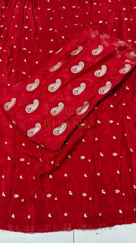 Red with a white paisley print - fabric by the metre