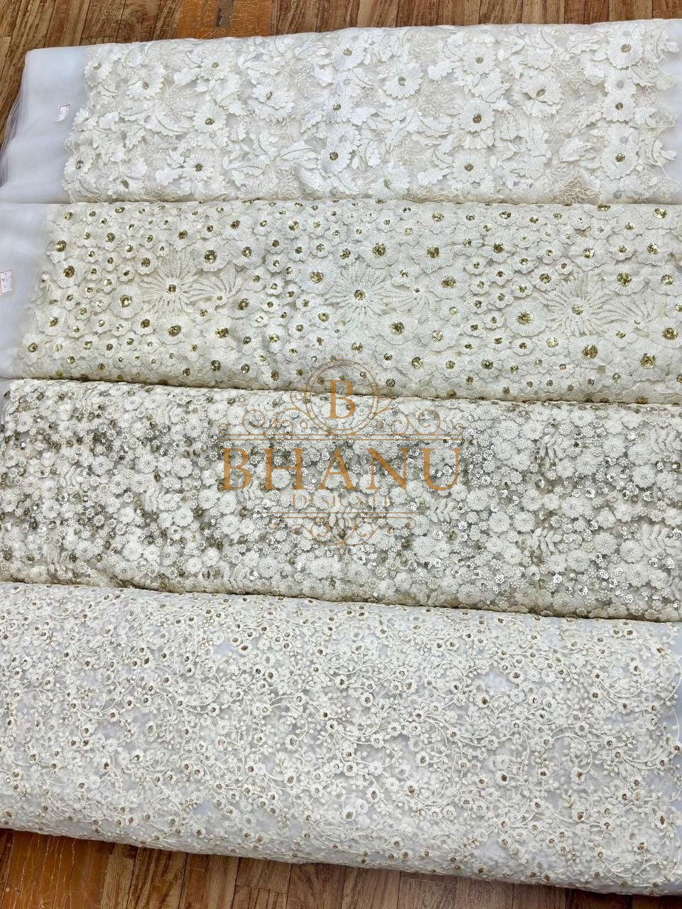 Ivory with white cutwork embroidery - fabric by the metre