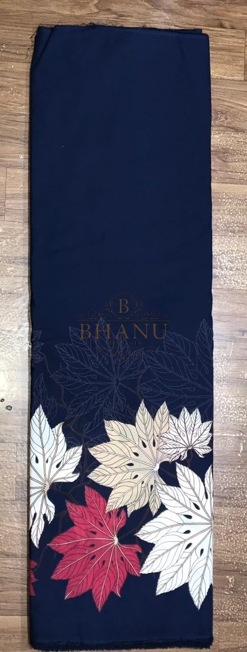 Navy with a white and pink floral hem - fabric by the metre