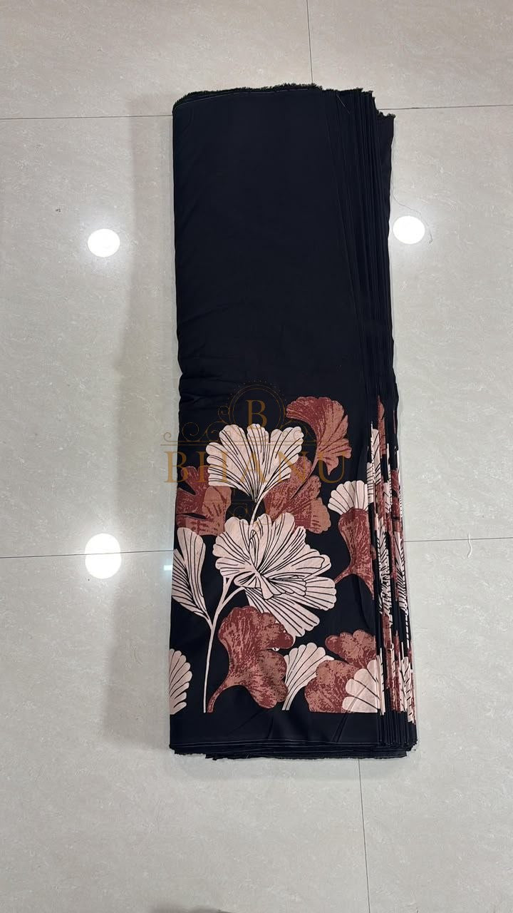 Black with a floral hem - fabric by the metre