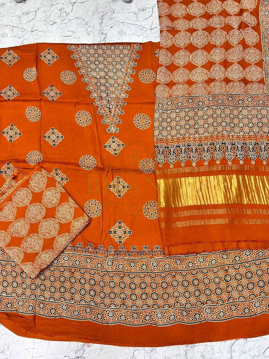 Orange block print, cut set - fabric by the metre