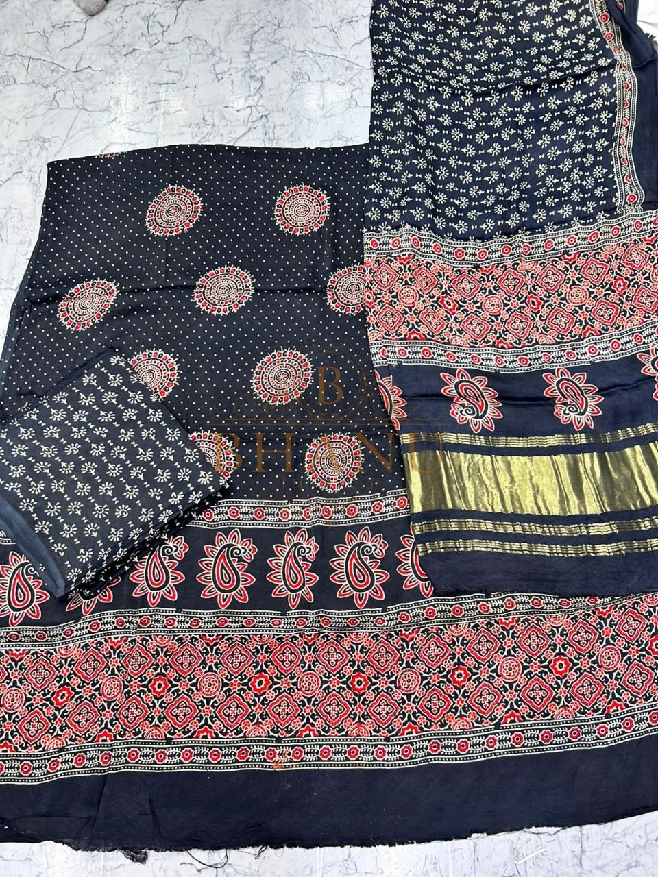 Navy block print, cut set - fabric by the metre