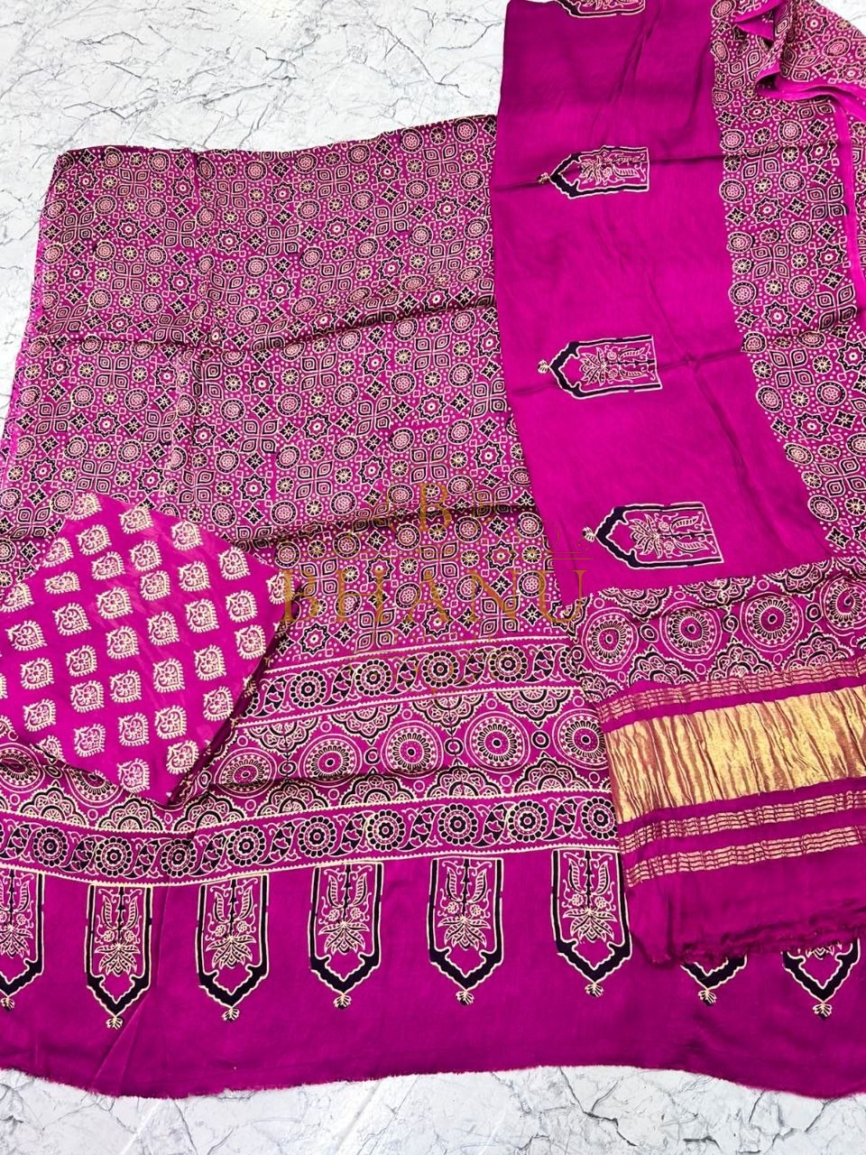Magenta and pink ajrakh print, cut set - fabric by the metre
